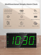 PPLEE Digital Alarm Clock for Bedroom, 2 Alarms Large Big Numbers Display with Dimmer for Living Room, Electric Bedside Desk Clock with Power Adapter, USB Charger, Adjustable Volume, Green LED Display