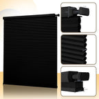 Boolegon No Drill Motorized Cellular Blinds with Remote Motorized Blackout Honeycomb Blinds for Indoor Windows Easy to Install Automatic Cellular Shades for Home,Blackout Black,Custom Size
