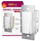 Dimmer Light Switch & 24V 60W Dimmable LED Driver 2 in 1, UL Listed Single-Pole or 3-Way Slide Dimmer Switches for Led Strip Lights,120VAC to 24VDC Power Supply for Low Voltage Project, Glossy White