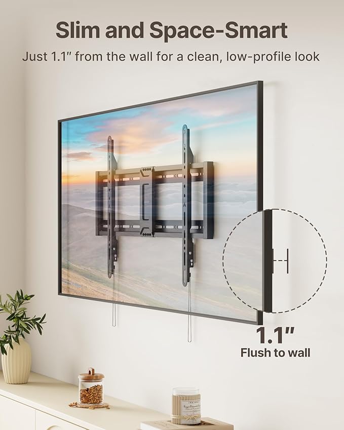 monTEK Heavy Duty Fixed TV Wall Mount for 43–95 Inch TVs, 1.1" Ultra Slim Low Profile Bracket, 200 lbs Capacity, Max VESA 800x400mm, Fits 16"/18"/24" Studs, Space-Saving for Large Flat & Curved TVs
