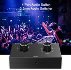 4-Way 3.5mm Stereo Audio Switcher - Passive Speaker Headphone Manual Selector Splitter Box (4 In - 1 Out)