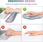 ToLuLu Desk Mat, XXL Large Mouse Pad Wrist Support Set，4 in1 Gaming Mousepad Desk Pad+ Ergonomic Mouse Pad with Wrist Rest + Keyboard Wrist Rest+Coaster for Home Office Computer, Blue Glitter Marble