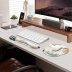 iLeadon Mouse Pad Wrist Support Keyboard Wrist Rest Set, Ergonomic Mouse Pad with Non-Slip Base for Computer Laptop Home Office + Coasters, Easy Typing & Pain Relief Mouse Mat, Tropical Plants
