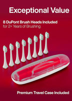 Aquasonic Vibe Series Ultra-Whitening Toothbrush – ADA Accepted Electric Toothbrush - 8 Brush Heads & Travel Case – 40,000 VPM Motor & Wireless Charging - 4 Modes w Smart Timer – Ruby