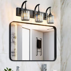FDPBY 3-Light Crystal Vanity Light, Modern Black Bathroom Wall Sconce with K9 Crystal Shades, 23.62" Long Over Mirror Lighting for Vanity, Makeup, Hallway, Elegant & Durable