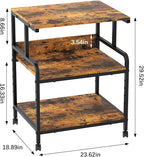 Arbuxzuy Large Printer Stand with Storage Shelf, 23.6" W x 18.9" D Printer Cart with Wheels, 3 Tier Mobile Printer Table for Home Office,Stands for Heat Press Scanner Fax (Brown)