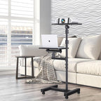 Projector Stand Tripod: 2 Shelves Mobile Laptop Cart Adjustable Height 45 to 64 Inches, Rolling Laptop Stand Cart with Ventilated Tray, Projector Tripod Stand on Wheels for Couch, Bedside, Meeting