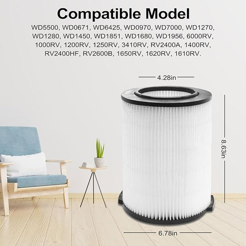 2-Pack VF4000 Replacement Filter for Rigid 72947 Standard Wet dry Vac 5 to 20 Gallon 6-9 Gal Husky Vacuum Compatible WD5500 WD0671 RV2400A RV2600B Vac