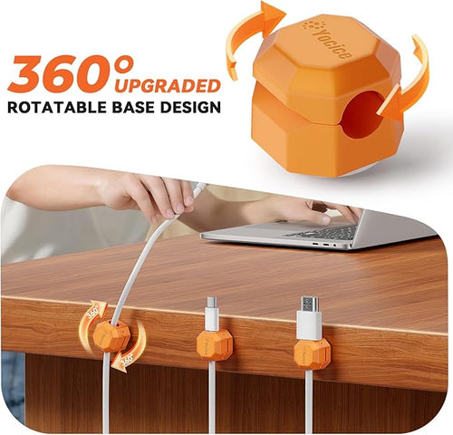 12 Pack Rotatable Cable Clips,Spring Cord Organizer Desk Cable Management Cord Holder Adhesive Phone Charger Cord Clips for Home Office Car Wall Nightstand Accessories Orange