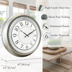 FOUNTAIN DESIGNS Galaxy 18" Large Luminous Atomic Clock with Night Light, Lighted Wall Clocks for Bedroom or Livng Room Decor,Morning Silver Finish,House Warming Gifts New Home