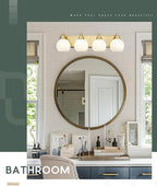 METWET Bathroom Light Fixtures, 4 Light Brushed Gold Vanity Light, 26 Inch Modern Wall Sconces with Globe Milk White Glass Shade, Vanity Lighting Fixtures Over Mirror, VL195-BG-ML-4
