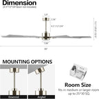 ELEHINSER 80 Inch Ceiling Fan with Lights and 3 Downrods, 8 Plywood Blades, 6-Speed Noiseless Reversible DC Motor, 3CCT, Windmill Ceiling fan for Kitchen Bedroom Living Room, Nickel and Silver