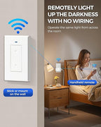 Remote Control Outlet Wireless Light Switch, Expandable and Removable Remote Outlet Switch Kit for Lamps, Fan, Home Appliance, 100ft RF Range, FCC Listed (2 Controllers + 1 Outlet) W08RC2106