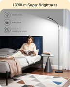 EDISHINE LED Floor Lamp, 1300LM Super Bright Reading Floor Lamps for Living Room, Dimmable 4 Color Temperature Standing Lamp, Remote & Touch Control, Adjustable Gooseneck Lamp for Bedroom Office Black