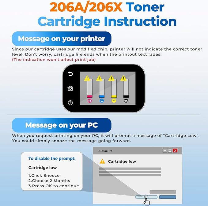 W2110X 206X Black Toner Cartridges for Laser Jet M283fdw M283cdw M255dw Compatible for HP 206X 206X W2110X Compatible with Color Laser Jet Pro MFP M283fdw M283cdw M283fdn Pro M255dw M255nw Printer
