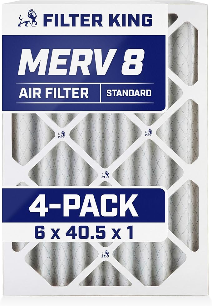 Filter King 6x40.5x1 Air Filter | 4-PACK | MERV 8 HVAC Pleated A/C Furnace Filters | MADE IN USA | Actual Size: 6 x 40.5 x .75"