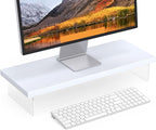 SSWOOD Monitor Stand Riser, Wood & Acrylic Computer Monitor Stand Desk Desktop Organizer Table for Home, Office Workspace, Laptop Riser, Printer, PC & TV Screen Riser