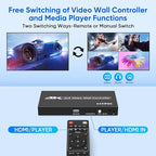 2x2 HDMI 4K Video Wall Controller with Media Player Function,4K@30HZ TV Wall Processor, 8 Display Modes 1x1 1x2 1x3 1x4 2x2 2x1 3x1 4x1 with Remote Control, 180°Rotate,with for 4x1-1 HDMI Input/Output