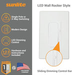Sunlite LED Wall Rocker Style, Slide Bar Triac Dimmer Switch, Screwless Wall Plates Included, Single Pole or 3-Way Switching, 120 Volts, 200W Max for LED, 600W Max for Incandescent, White, 4 Pack
