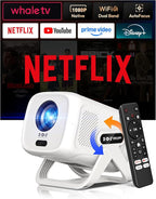 Xgody Gimbal N5 Compatible with Netflix & Auto Focus Keystone Smart Mini Projector with WiFi6 and Bluetooth, Portable Projector Native 1080P & Voice Controlled, 4K Home Movie Projector, White