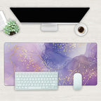Desk Mat, Purple Rose and Lavender Liquid Marble Extended Gaming Mouse Pad Large, 35.4"x15.7" Big Mouse Pad with Non-Slip Base and Stitched Edge, Long Computer Keyboard Mouse Mat for Home Office Work