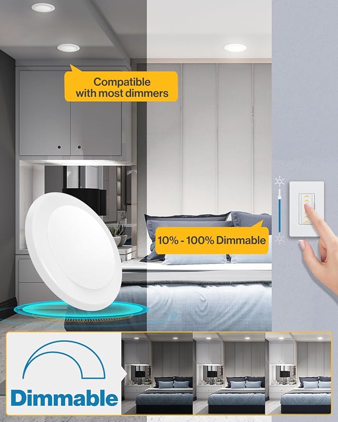 Sunco 96 Pack LED Disc Lights Ceiling 6 Inch, Flush Mount Disk Light, Recessed Can Lighting, 1050 LM, 15W (75W Equivalent), 4000K Cool White, Dimmable, Damp Rated ETL.