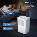 2,500 Sq Ft Portable Home Dehumidifier with Drain Hose, 74 OZ Water Tank, 24 Hr Timer, 3 Modes High Efficiency Compressor for Basement, Bedrooms, Bathrooms and Laundry Rooms