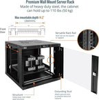 Tecmojo 9U Wall Mount Rack with Thermostat, 17.7inch Depth Enclosed Server Cabinet with 2 Cooling Fans,Lockable Door & Hardware,9U Rack for 19inch Equipments,Glass Door