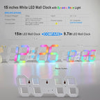 KOSUMOSU LED Wall Clock 15" RGB Digital LED Clock for Living Room Decor, Large Display Gaming Room Clocks, Dimming/12/24 Hr Time/Date/Temp/Remote (White Clock with Neon Light)