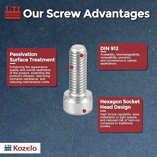 Kozelo 20pcs Socket Head Cap Screws - [M8-1.25 x 18mm] 304 Stainless Steel Allen Socket Drive for Electrical Motor 3D Printing Fan Engine Replacement Use, Silver