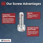 Kozelo 20pcs Socket Head Cap Screws - [M8-1.25 x 18mm] 304 Stainless Steel Allen Socket Drive for Electrical Motor 3D Printing Fan Engine Replacement Use, Silver