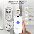VCHOO Keyless Entry Door Lock Set WiFi Smart App Control Door Lock for Front Door Keypad Deadbolt with 2 Knobs Auto Lock One Time Codes Easy Install, Satin Nickel