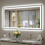 YEELAIT 55x30 Inch LED Bathroom Mirror with Lights (Front Lit and Backlit) Black Framed Lighted Vanity Mirror for Bathroom Wall Dimmable Anti-Fog Memory Tempered Glass Horizontal/Vertical