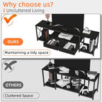 GYIIYUO TV Stand with Fabric Drawers for 75 80 Inches TV - Entertainment Center and Industrial TV Console Table with Open Storage Shelves for Living Room, Bedroom- 71.5" Black