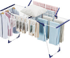APEXCHASER Clothes Drying Rack - Foldable Laundry Rack Indoor Outdoor, Gullwing Drying Rack Clothing with 10pcs Clips + Bag, Collapsible Space-Saving Clothes Rack for Drying Towels Dolls, White