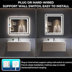 YEELAIT 36x30 Inch LED Bathroom Mirror with Lights Front and Backlit Lighted Vanity Mirror for Bathroom Wall with 3 Colors Dimmable Anti-Fog Memory Shatter-Proof IP54 Waterproof Horizontal/Vertical