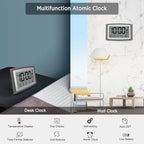 WallarGe Atomic Clock with Outdoor and Indoor Temperature - 12.5 Inch Self-Setting Digital Clock Large Display, Battery Operated Wall Clocks or Desk Clocks for Bedroom, Livingroom, Office