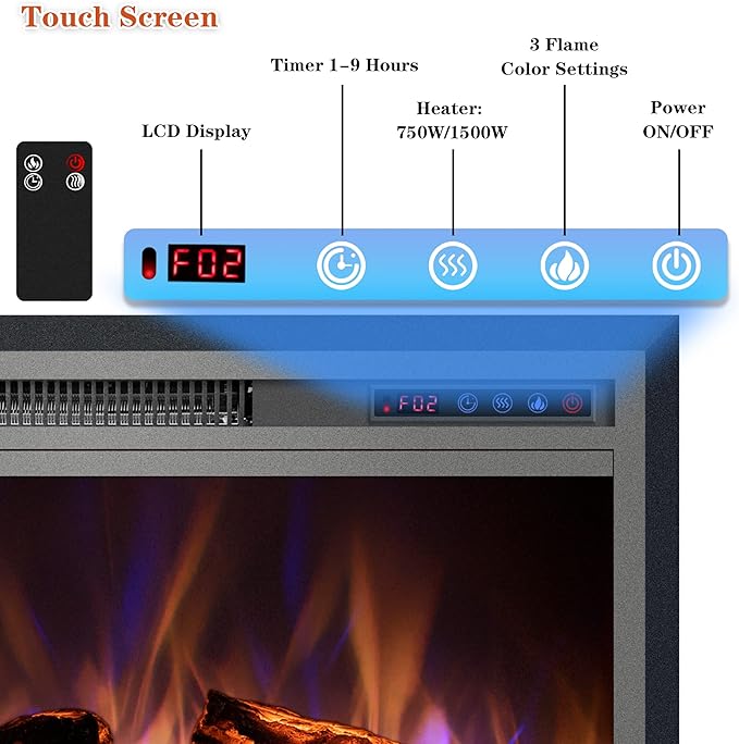 Electric Fireplace, 40" Electric Fireplace Inserts, Recessed Fireplace Heater with Remote Control, Adjustable Flame Colors, Timer&Overheating Protection, 750/1500W