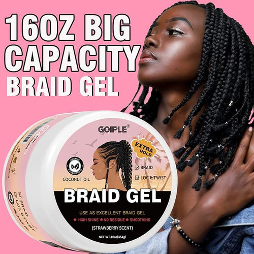 16oz Big Capacity Braid Gel Good for Twist, Locs, Braids, Edge No Flake Extra Hold High Shine Braiding Gel & Edge Control, Loc Gel Long Lasting for Locks, Cornrows Smooths & Tames Frizz