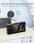 Loud Alarm Clock for Heavy Sleepers,RGB Vibrating Alarm Clock with Bed Shaker,3-level Vibrator,Dual Alarms,Weekday/Weekend,Dimmer,Volume,USB Phone Charger,Snooze,Plug in Clock with Memory Function