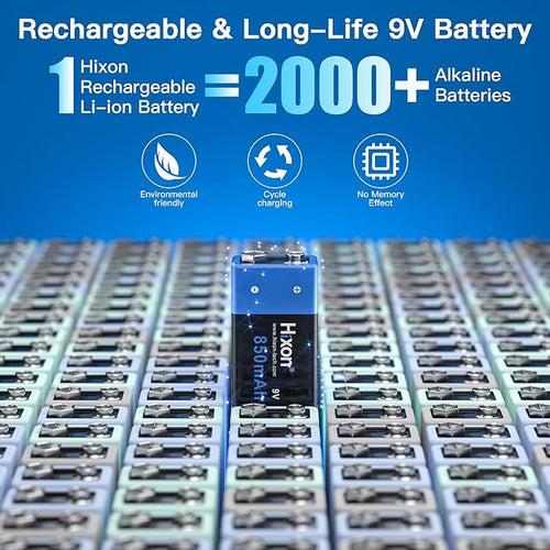 9v Rechargeable Batteries,9 Volt Rechargeable Batteries with Charger kit,4-Pack 850mAh 9v Lithium Batteries for Alarms Wireless Microphones Smoke Detectors Toys Flashlights and More