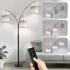 Fansdrick Floor lamp with Remote, 3 Light Arc Floor Lamps for Living Room, 2400LM Tall Standing Floor Lamps with Gray Shades, 80" Large Floor Lamp for Bedroom, Office