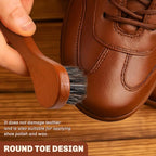 4 Pcs Horsehair Shine Shoes Brush Kit Polish Dauber Applicators Cleaning Leather Shoes Boots Care Brushes Suede Cleaner Brush with Microfiber Shoe Cloth(Brown Handle A)