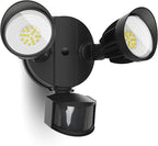 UME LED Security Light Motion Sensor Outdoor Lights, 27W 3000LM, 5000K, IP65 Waterproof, Dusk to Dawn, 2 Head Motion Detector Flood Light for Outside, Garage, Yard (Black)
