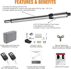 JUJIANG C01 Automatic Gate Opener with Remote Complete Kit for Single Swing Gate Up to 440lb 16FT, Electric Gate Opener Medium Duty Single Swing Gate Opener Automatic Gate Motor 40W AC Powered