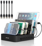 MSTJRY Charging Station for Multiple Devices : 5 Port Multi USB-A Charger Stations Multi-Device Organizer Charging Dock Designed for iPhone iPad Cell Phone Tablets (7 Short Cables Included), Black