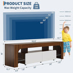 IDEALHOUSE LED TV Stand for 55 to 75 Inch TV, Walnut Entertainment Center with Storage Drawer & Glass Shelves, Modern TV Console Table with Color Changing Lights for Living Room Bedroom