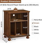 Joaxswe Record Player Stand with Vinyl Record Storage, 24" Wide Mid-Century Record Player Table Up to 200 Albums,Large Wood Turntable Stand Cabinet Dispaly Shelf for Living Room,Bedroom,Brown
