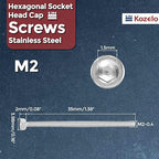 Kozelo 30pcs Socket Head Cap Screws - [M2-0.4 x 35mm] 304 Stainless Steel Allen Socket Drive for Electrical Motor 3D Printing Fan Engine Replacement Use, Silver