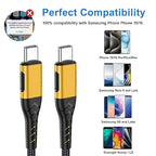 Durcord USB C to USB C Cable, 2Pack 100W 6ft USB C Charger Cable Fast Charging for Android/Phone/Pad, Type C to Type C Charger Braided USB Cable Compatible with Phone 16/15 Pro Plus Max Gold